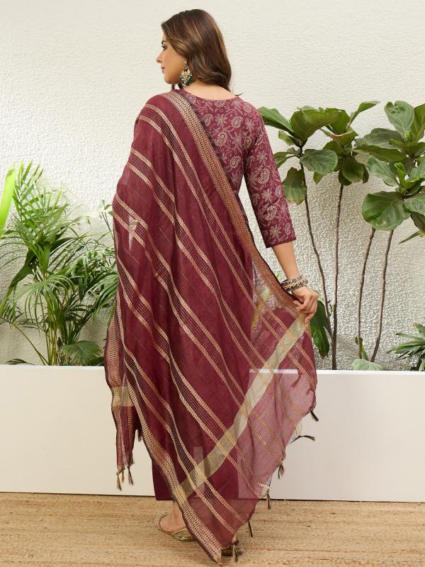 VP 9870 M Women’s Cotton Printed Straight Kurta Pent Dupatta Sets | 3pcs Ethnic Set